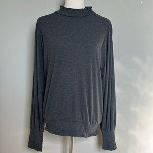 Allison‎ Joy Evereve Talia Smocked Collar Ribbed Long Sleeve Top Size XL